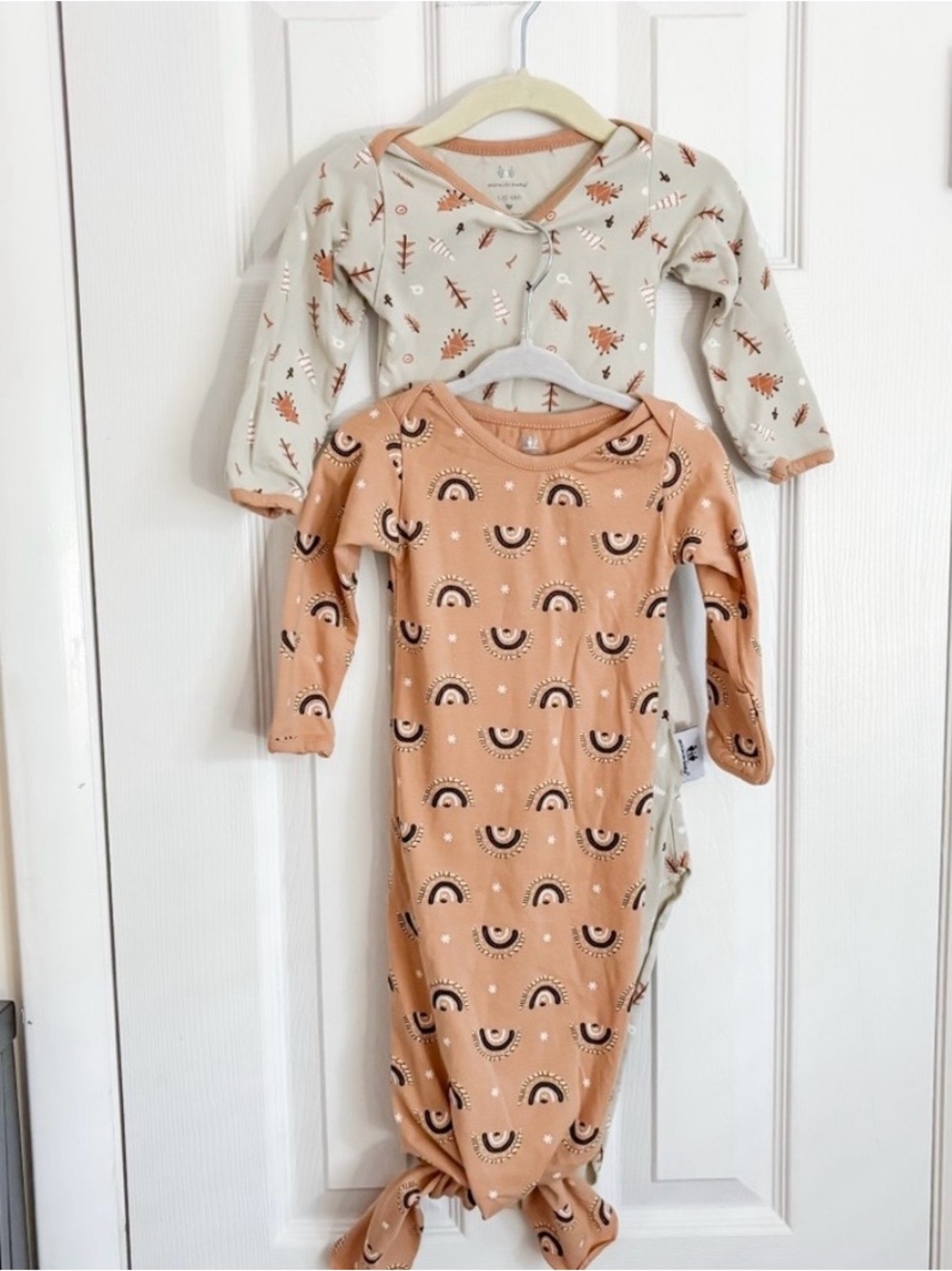 Neutral Rainbow Tie Knot Gown Set (0-6m)